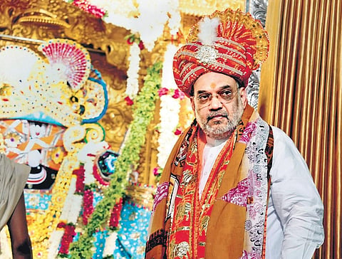 Union Home Minister Amit Shah attends the Mangal Aarti for the annual Lord Jagannath Rath Yatra in Ahmedabad on Friday | PTI