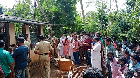 Police, media and local people around the deceased family's house(Photo | Express)