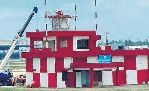 The installation of the new radar unit replacing the faulty one in progress at Thiruvananthapuram international airport