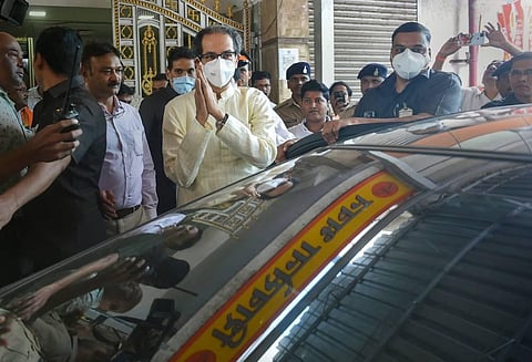 Shiv Sena President Uddhav Thackeray leaves after attending a meeting at Shiv Sena Bhavan, in Mumbai, Tuesday, July 19, 2022. (Photo | PTI)