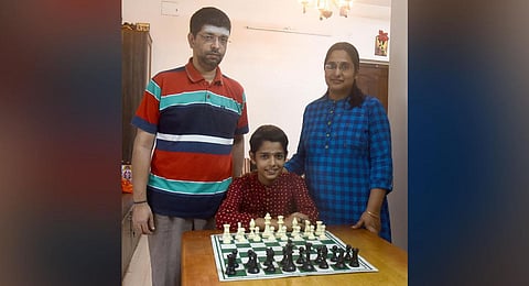 Sai Swaroop  with his parents. (Photo | Martin Louis, EPS)