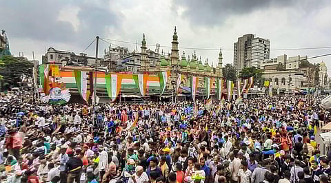 Trinamool supporters gather in a large number to observe the Martyrs' Day, in Kolkata, Thursday, July 21, 2022. (Photo | PTI)