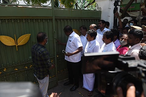 AIADMK party head quarters seal has been removed by revenue department, in Chennai on Thursday. Express / R.Satish babu