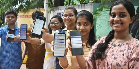 CBSE students in Chennai display their marks after passing their board exams. (Photo| EPS)