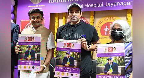 Health Minister Dr K Sudhakar and cricketer Robin Uthappa during the inauguration of Brain Health Clinic in Bengaluru. (Photo | Nagaraja Gadekal, EPS)