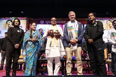 MP Chief Minister Shivraj Chouhan (third from left) seen with other dignitaries. (Photo | Special Arrangement)