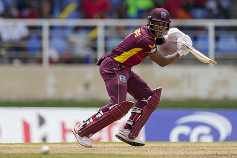 West Indies' Shai Hope plays a shot against India during the second ODI cricket match at Queen's Park Oval in Port of Spain, Trinidad and Tobago, Sunday. (Photo | PTI)