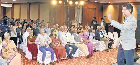Former Indian cricket skipper K Srikkanth enthralls the audience with his cricketing experiences during the Mysuru Literature Festival on Sunday | Udayashankar S