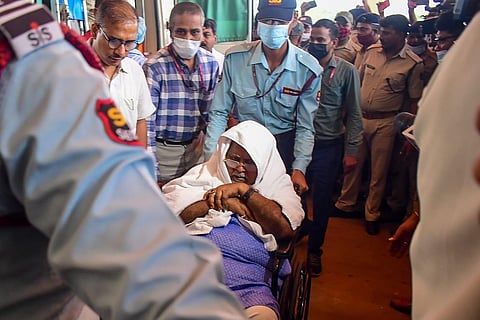 West Bengal Minister Partha Chatterjee (in wheelchair) being shifted to AIIMS Bhubaneswar. (Photo | Special Arrangement)