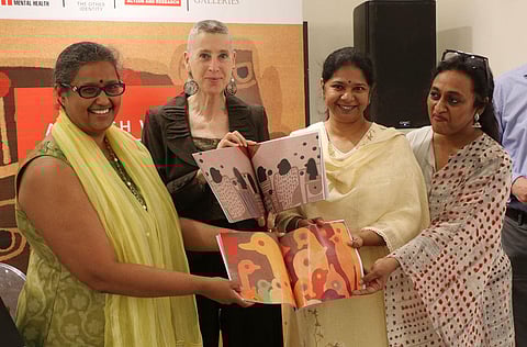 Of her works, 60 find a home in a coffee table book called A Brush with Madness that was launched by Member of Parliament Kanimozhi Karunanidhi and others.