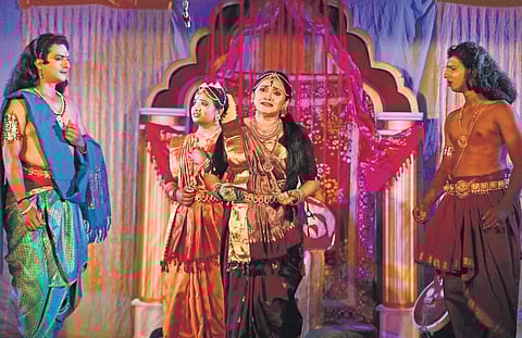 Scenes from one of the theatre productions showcased as part of Yavanika at Vyloppilly Samskrithi Bhavan