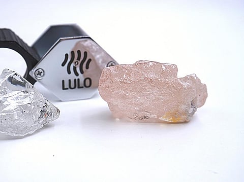 This photo supplied by Lucapa Diamond Company on Wednesday, July 27, 2022, shows the 170 carat pink diamond, right, recovered from Lulo, Angola. (Photo | AP)