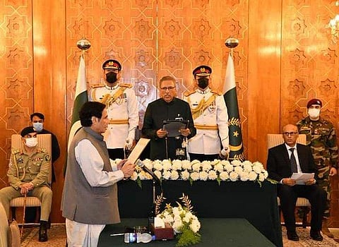 PML-Q leader Chaudhry Parvez Elahi was sworn in as chief minister of Punjab by Pakistan President on July 27, 2022. (Photo | Parvez Elahi Twitter)