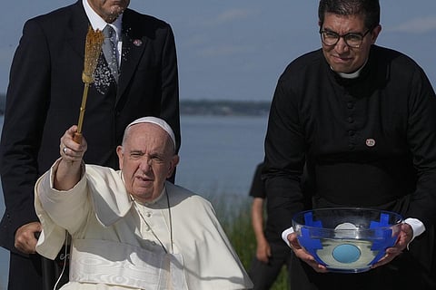 Pope Francis is on a 'penitential' six-day visit to Canada to beg forgiveness from survivors of the country's residential schools, where Catholic missionaries contributed to the 'cultural genocide' of generations of Indigenous children by trying to stamp out their languages, cultures and traditions. (Photo | AP)