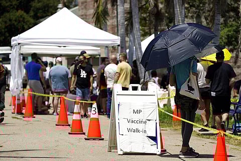People line up at a monkeypox vaccination site on Thursday, July 28, 2022, in Encino, Califonia. (Photo | AP)