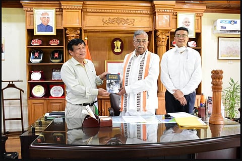 Governor of Manipur with Meghachandra Kongbam. (Photo | Twitter @Governor of Manipur)