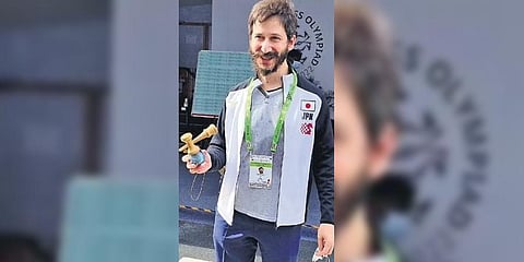 Averbukh Alex with his Kendama, a Japanese device of ancient origins