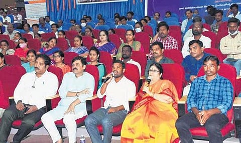 Kagu Kranti Kumar, a beneficiary of Deendayal Upadhyaya Gram Jyoti Yojna, interacts with PM Narendra Modi virtually from Vizag on Saturday I G satyanarayana