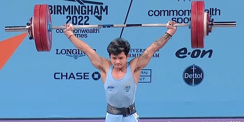 Weightlifter Jeremy Lalrinnunga at the Birmingham Commonwealth Games. (Photo | Twitter)