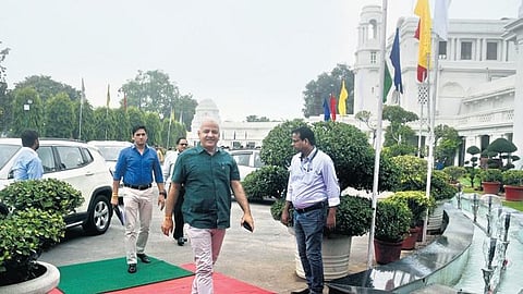 Deputy CM Manish Sisodia arrives at Delhi Assembly on Monday. (Photo| Parveen Negi)