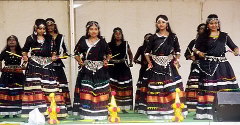 Students of SRKR Engineering College dance at the birth anniversary celebrations of Alluri Sitarama Raju. (Photo| EPS)