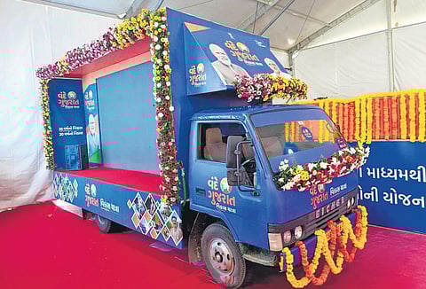 BJP’s Vande Gujarat Vikas Yatra will cover 33 districts, eight municipal corporations, and all the wards of Gujarat to connect with the voters. (Photo | Express)