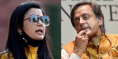 TMC MP Mahua Moitra (L) , Congress MP Shashi Tharoor (R). (Photo | PTI)