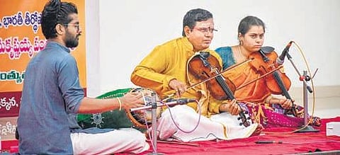 Artists perform during violin concert in Vijayawada. (Photo| Prasant Madugula, EPS)