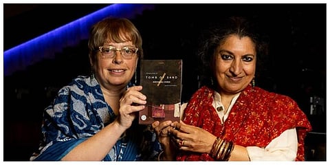 Geetanjali Shree with the book's English translator Daisy Rockwell (Photo | Twitter/ TheBookerPrizes)