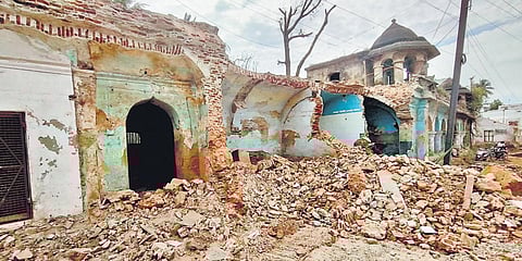 An over 200-year-old Maratha period building was demolished in Karanthai. (Photo| EPS)
