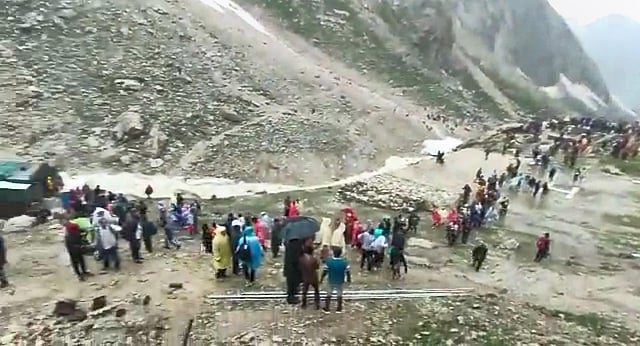 Worshippers trek to the cave along two routes through lush green meadows and rocky and forested mountain passes with a view of glacial lakes and snowy peaks. A traditional route via the southern hill resort of Pahalgam that takes three days while a trip through northeastern Baltal lasts one day. Some pilgrims use helicopter services to make quick visits. (Photo | PTI)