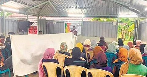 The curtain placed to seperate male and female students during class in Thrissur