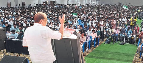 IUML national general secretary P K Kunhalikutty speaks at the MSF conference  in Kozhikode on Sunday. (Photo | Express)