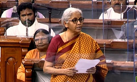 Union Finance Minister Nirmala Sitharaman in Lok Sabha (Photo | Twitter/ANI)