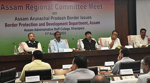 am Minister Atul Bora (centre) at a meeting held with the chairpersons, members and officers concerned of the Regional Committees of Assam in Guwahati on Thursday. (Photo | Twitter/@ATULBORA2)