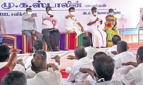 File photo of TN CM MK Stalin participating in a grama sabha| k k sundar
