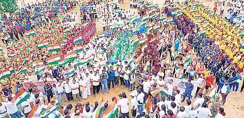 A glimpse of the Freedom Run organised across Telangana on Thursday as part of the State government’s Svatantra Bharata Vajrotsavam campaign to mark 75 years of the country’s Independence