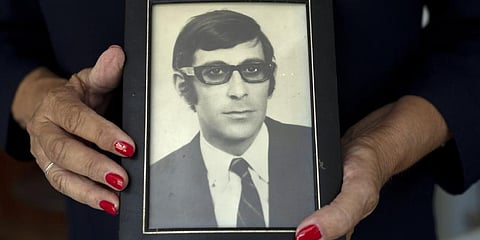 A framed photograph of Andre Spitzer, a fencing coach with the Israeli Olympic team who was killed in the 1972 Summer Olympics in Munich by a Palestinian group.(File | Photo)