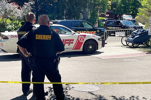 Law enforcement stand watch outside at the Chautauqua Institution after author Salman Rushdie was attacked during a lecture, Friday, Aug. 12, 2022. (Photo | AP)