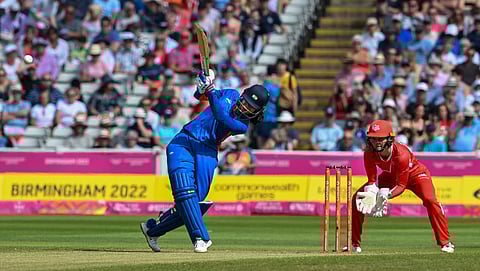 India's Smriti Mandhana plays a shot during the women's T20 cricket semi-final match between India and England, at the Commonwealth Games 2022. (Photo | PTI)