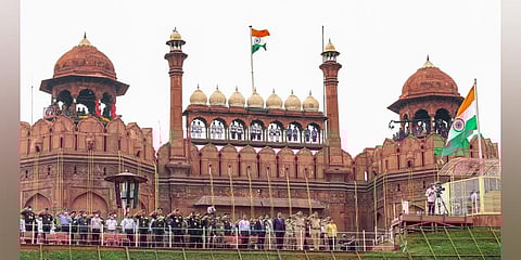 Red Fort ahead of 75th Independence Day celebrations. (Photo | PTI)