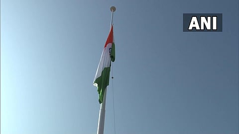 A 108-feet high national flag in Baramulla district of Jammu and Kashmir. (Photo | ANI Twitter)