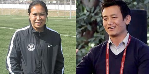 Eminent Indian footballers Oinam Bembem Devi and Bhaichung Bhutia. (File Photos | PTI)