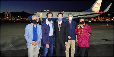 The group arrived at Taipei's downtown Songshan airport. (Photo | Ministry of Foreign Affairs, ROC Twitter)