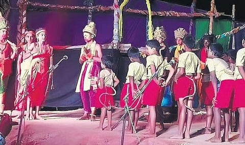 Tribal children take part in theatre and folk dance performances