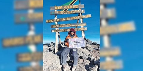 Yemula Nithin atop the Mount Kilimanjaro, the highest mountain in Africa, on the eve of Independence Day.