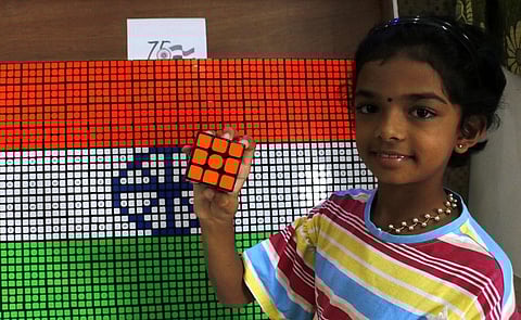 Tamil Nadu: Two students design flag, map with rice, Rubik's cubes in Coimbatore