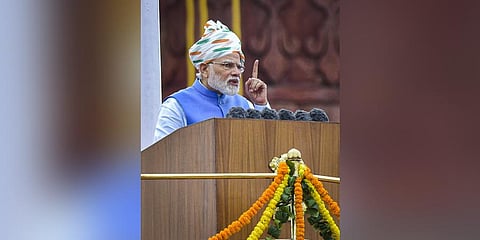 Prime Minister Narendra Modi addresses the nation from the ramparts of the Red Fort.(Photo | PTI)
