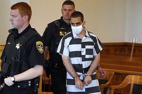 Hadi Matar, 24, arrives for an arraignment in the Chautauqua County Courthouse in Mayville, NY., Saturday, Aug. 13, 2022(Photo | AP)