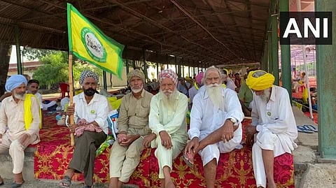 Protesting farmers at Lakhimpur Kheri. (Photo| Twitter/ANI)